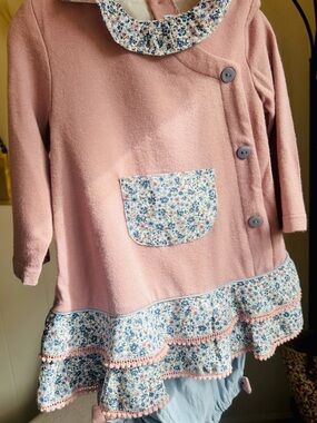 Pink Floral Trim Girls' Dress with Pocket